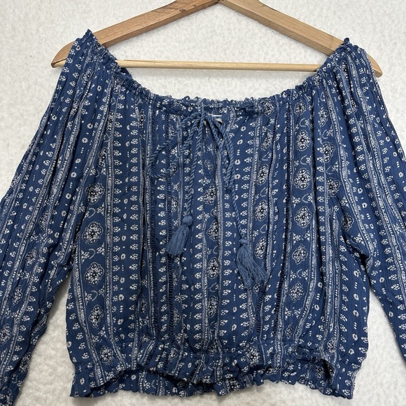 ABERCROMBIE & FITCH Cropped Penny Lane StyleBoho Cold Shoulder Top Size Medium - Picture 5 of 14